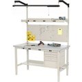 Global Equipment 72"W x 36"D Lab Bench with Power Apron - Plastic Laminate Square Edge - Tan 237374BTN